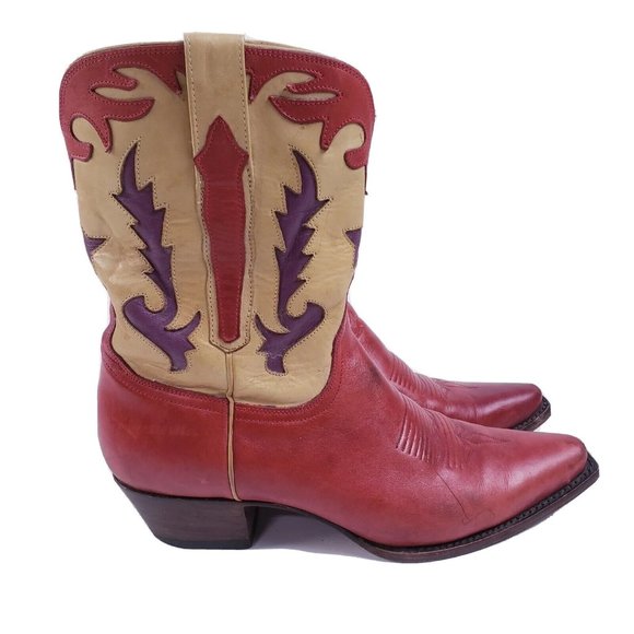 Lucchese Shoes - Charlie 1 Horse Lucchese Womens Western Cowboy Boots Size 8.5 Red Purple Yellow